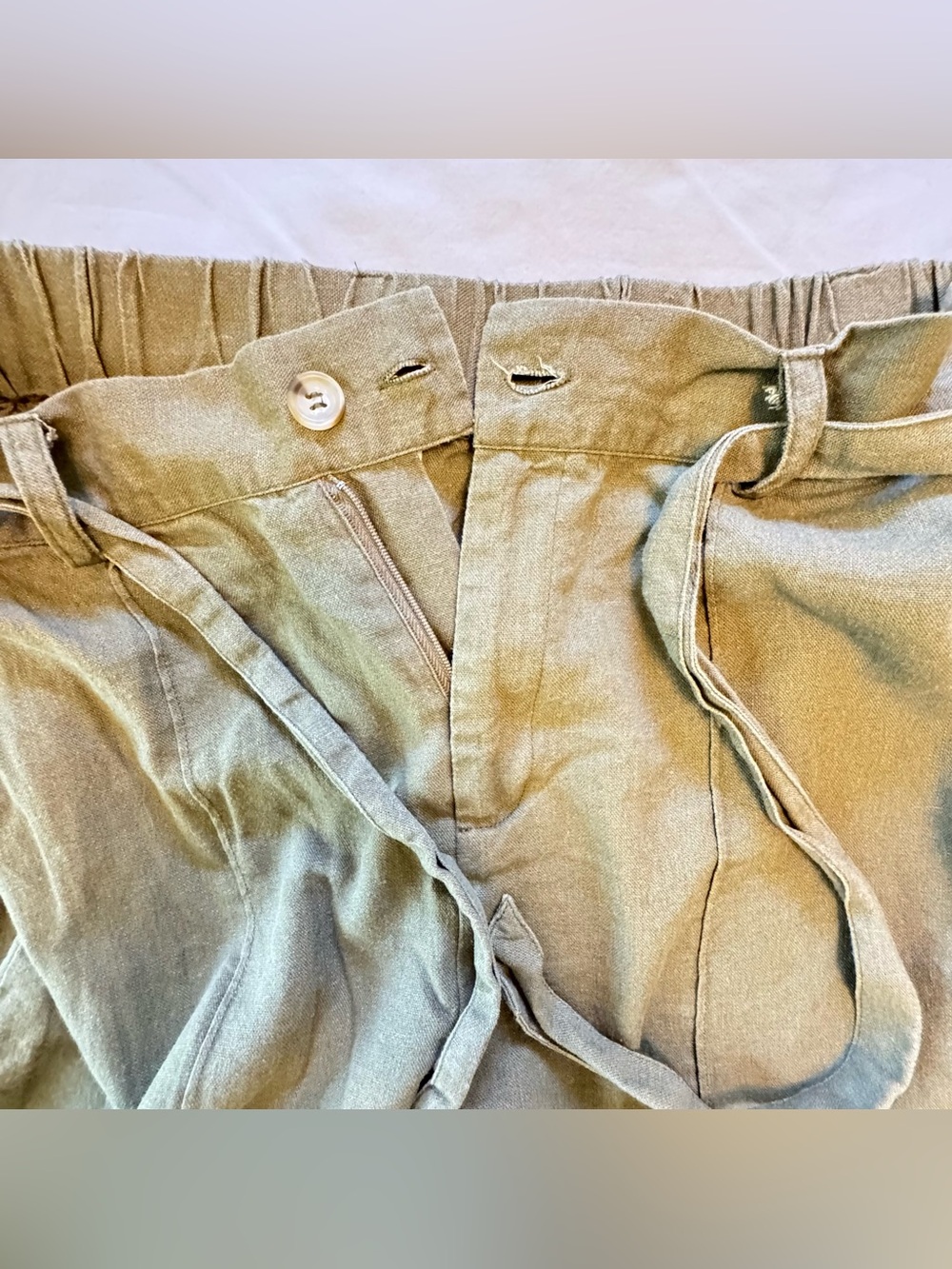 Joie Women's Olive Green Linen-Blend Wide Leg Pants Size Large - Picture 7 of 10